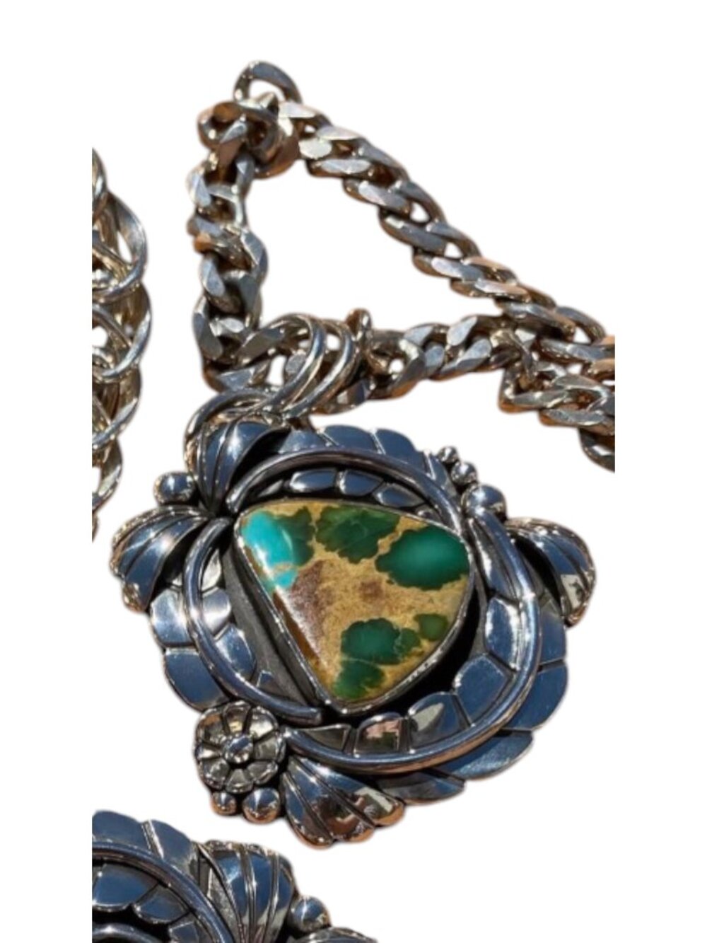 Hi West Silver Polychrome Royston Full Bloom Pendant and Vintage Curb Chain - Picture 5 of 6